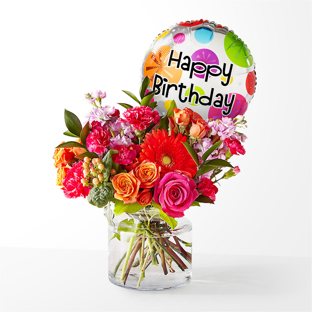 Fiesta Bouquet with Birthday Balloon – A Flower Matters, Dallas TX