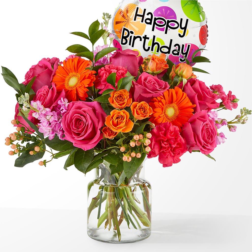 Fiesta Bouquet with Birthday Balloon – A Flower Matters, Dallas TX