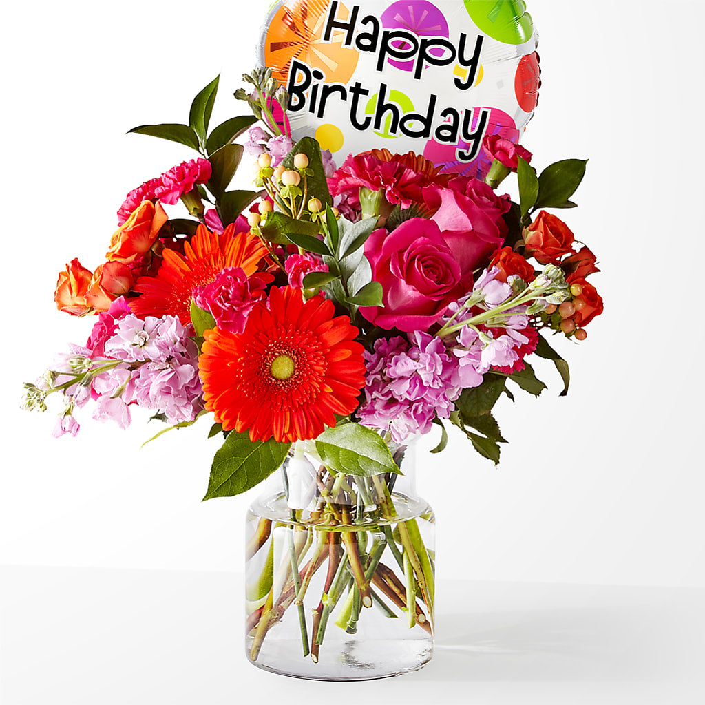 Fiesta Bouquet with Birthday Balloon – A Flower Matters, Dallas TX