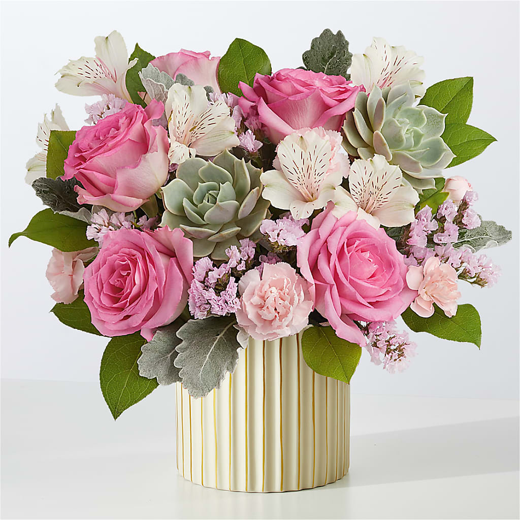 Dusty Rose Bouquet with Ivory Vase – A Flower Matters, Dallas TX