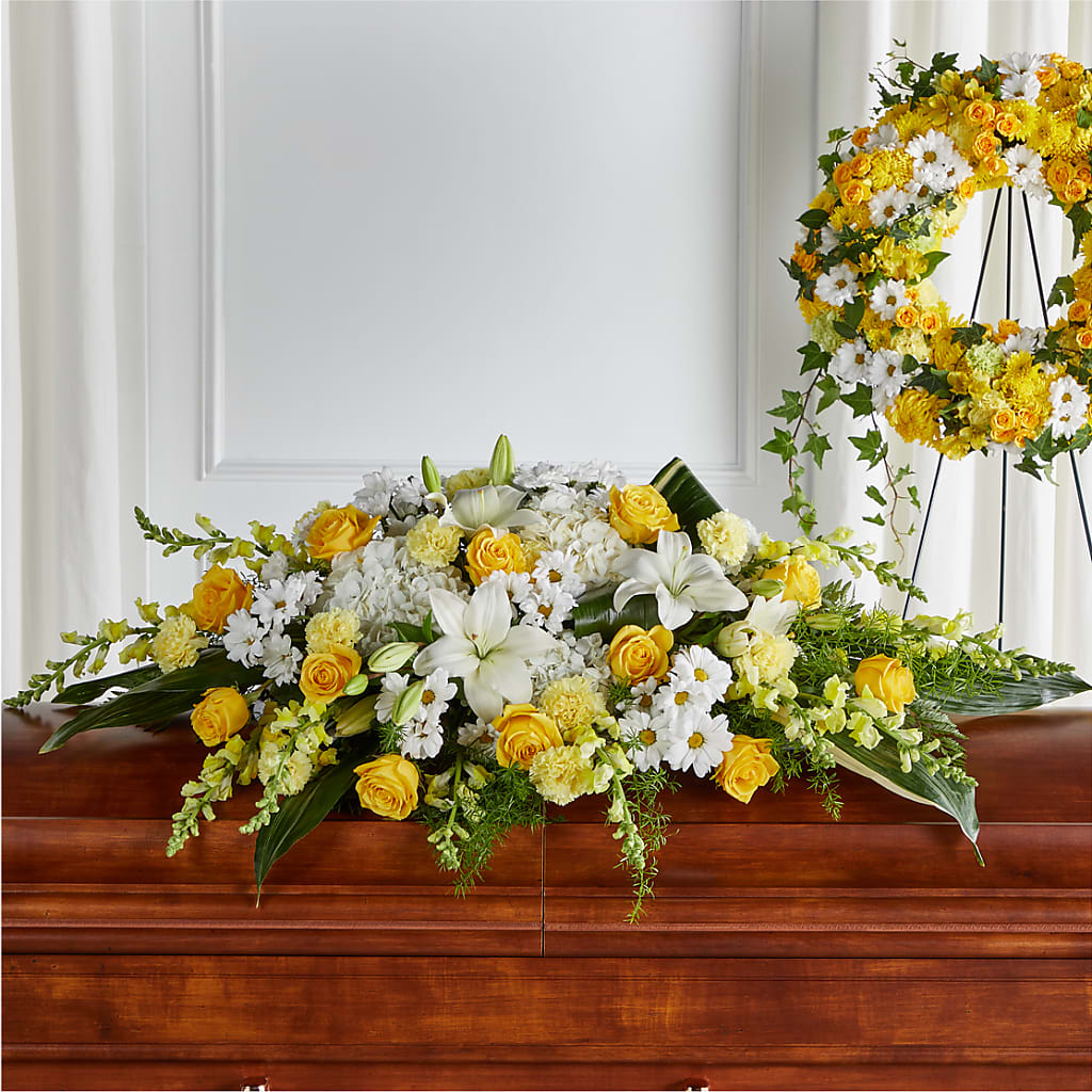 Golden Harmony Casket Spray – A Flower Matters, Dallas TX