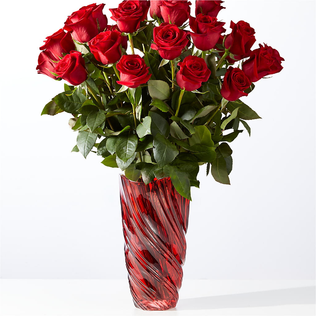 Classic Love Red Rose Bouquet with Luxe Swirl Vase – A Flower Matters, Dallas TX
