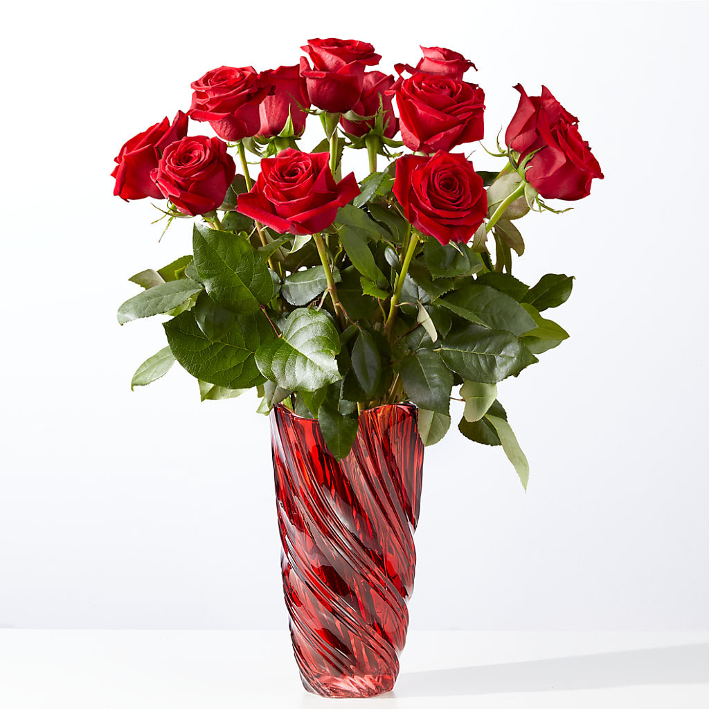 Classic Love Red Rose Bouquet with Luxe Swirl Vase – A Flower Matters, Dallas TX