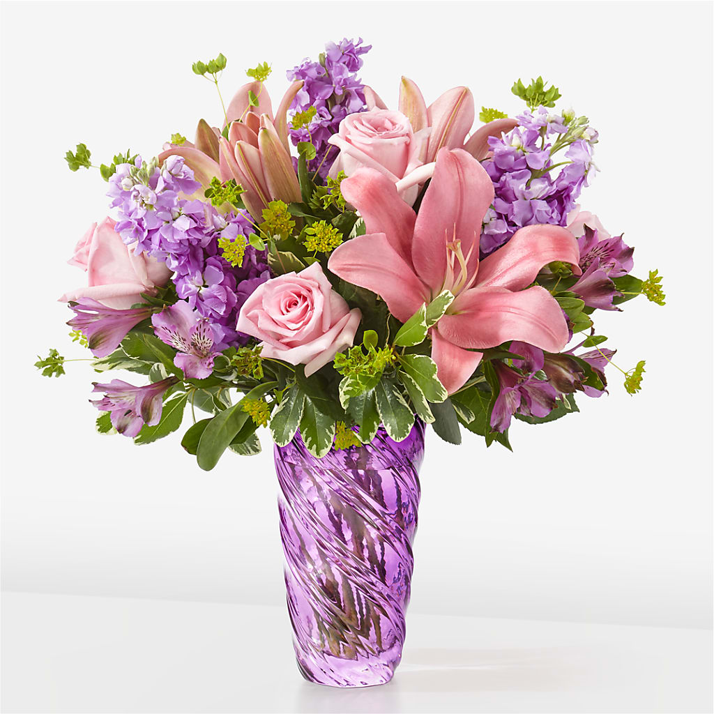 Precious Petals Bouquet with Luxe Swirl Vase – A Flower Matters, Dallas TX