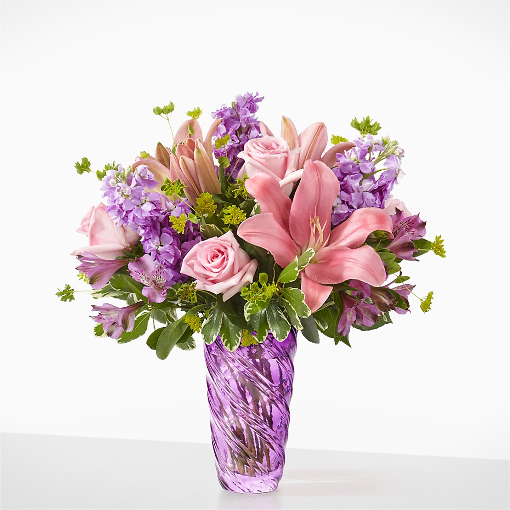 Precious Petals Bouquet with Luxe Swirl Vase – A Flower Matters, Dallas TX