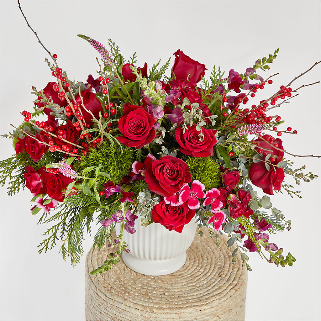 Big Red Bow Bouquet –  A Flower Matters, Dallas TX